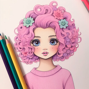 紫发花朵卡通女孩