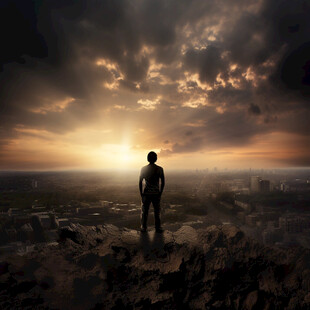 看落日人物剪影