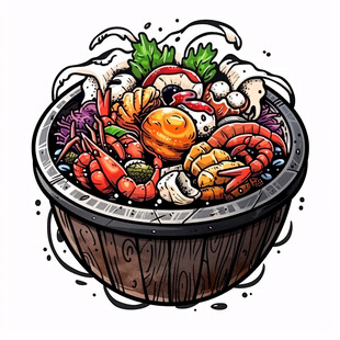 海鲜大盆菜插画