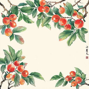 水彩火棘果子插画