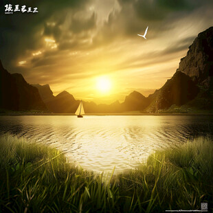 山水画风景画湖泊湖畔