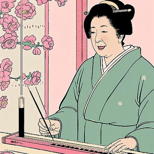 演奏扬琴古风人物插画