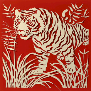 老虎剪纸插画