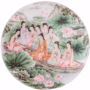 庭院仕女人物椭圆盘