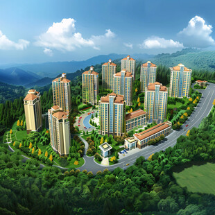 小区鸟瞰效果图