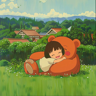 小熊室内野外场景插画