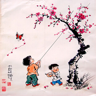 国画孩童孩子玩耍