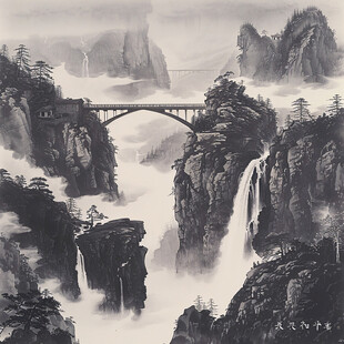 彩铅浪漫紫色国画山水