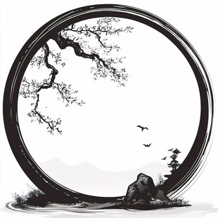 禅意山水圆形框画