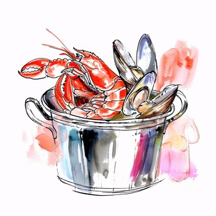手绘海鲜火锅