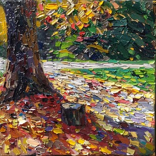 落叶油画