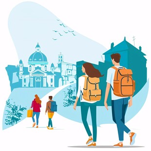 参观游览人物背景