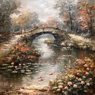 小桥流水油画装饰画