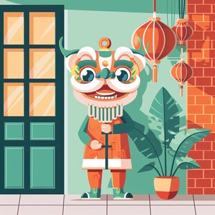 舞狮扁平化设计