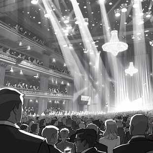 大礼堂黑白手绘插画
