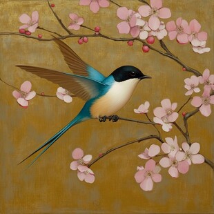 桃花小鸟装饰画