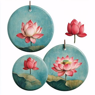 手绘团扇工笔水彩荷花