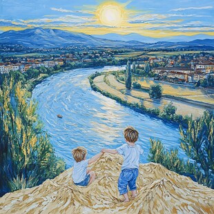 佛罗伦萨河夜景油画
