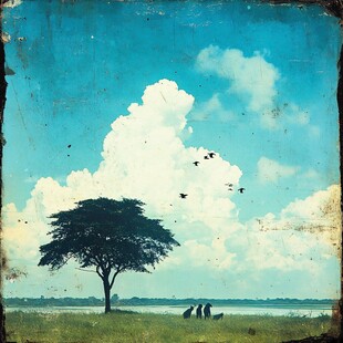 蓝天大树风景画