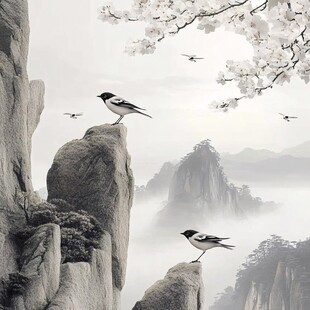 山水花鸟背景