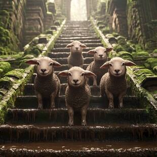 卡通红毯山羊绵羊