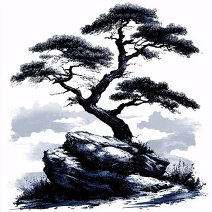 中国风水墨松树