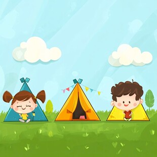 手绘风亲子露营