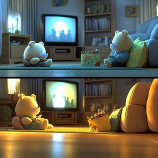 小熊室内野外场景插画