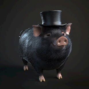 手绘萌宠绅士猪