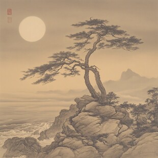 旭日东升迎客松