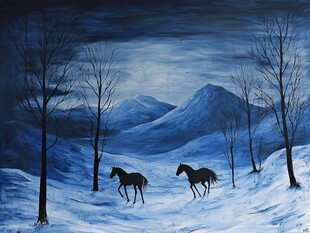 手绘雪夜风景无框画