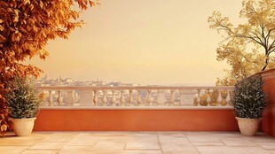 黄昏美景房屋阳台花园