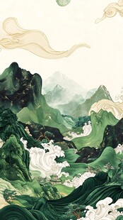 高端山水线包装插画