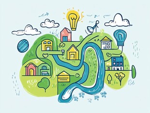 希望之泉地标插画