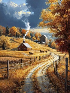 唯美秋天风景油画