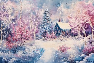 手绘雪夜风景无框画