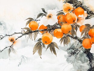 水墨春节年橘电视墙