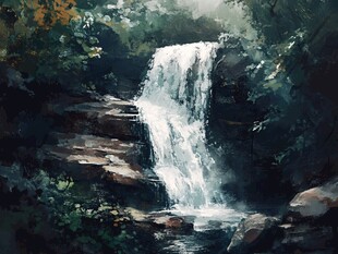 油画瀑布