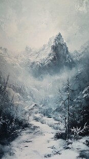 雪山飞雪油画