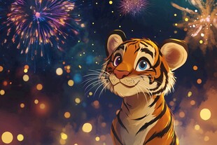 烟花虎年插画