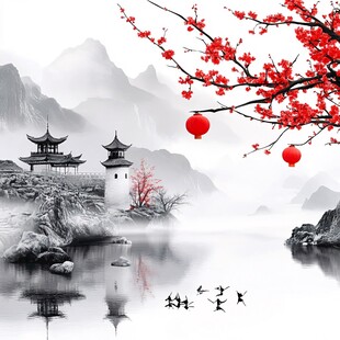 楼阁山水意境画