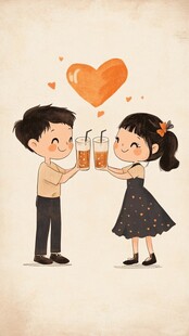 情侣插画饮品插画