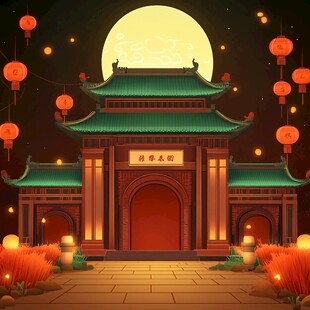 中秋建筑插画