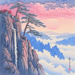 旭日东升迎客松