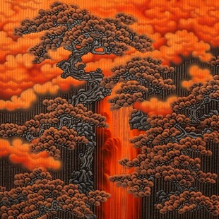 迎客松格栅背景墙