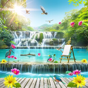 瀑布3d立体地画地贴