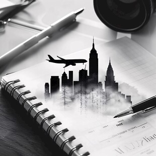 纽约记忆水墨原创素材