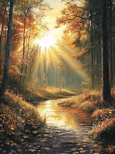 秋天森林画唯美秋色