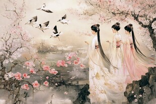 桃花美女仕女图