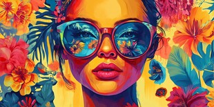 热带风少女图案设计